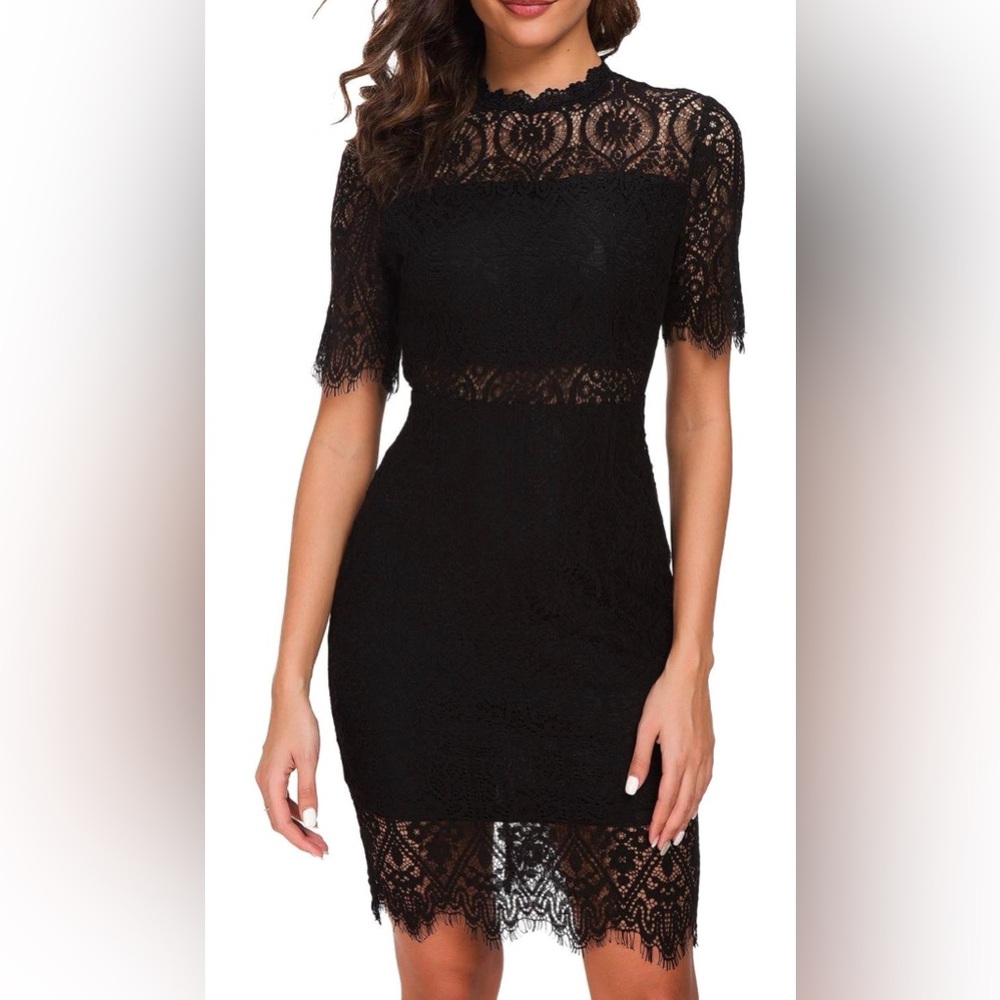 Elegant Black Lace Wedding Guest Dress - Size 10